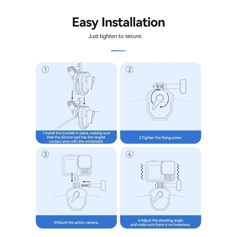 Universal Action Camera Mount Windshield Clamp For Motorcycles With 1cm Thick Silicone Pad And AntiShake Design