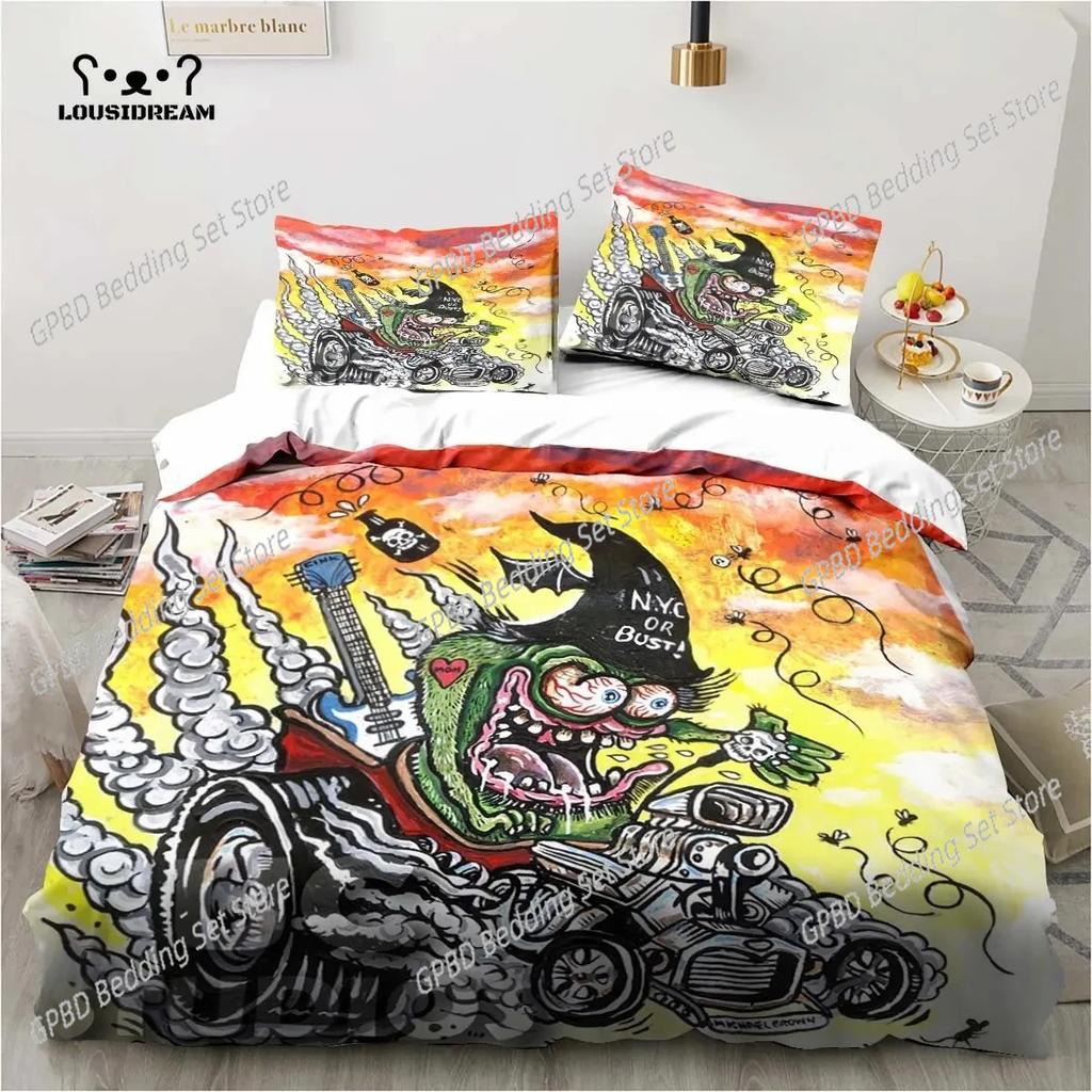 3D Print Fashion Rat Fink Bedding Set,Duvet Cover Comforter Bed Set Quilt Cover Pillowcase,King Queen Twin Size Boys Girls Adult