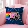 Cute Cat NNyan Cartoon Cushion Cover Natural Linen Pillow Case DoubleSided Print Decorative Sofa Pillowcase Home Decor Gift
