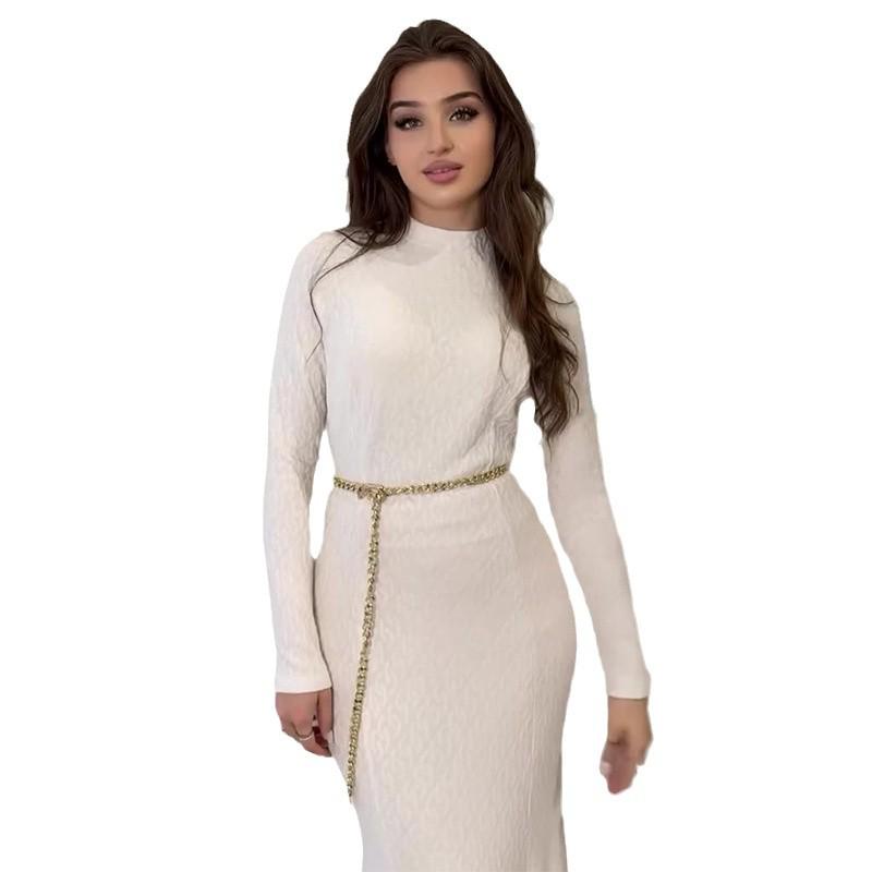 2024 Autumn Women's Slim Knit Round Neck Long Sleeve Dress
