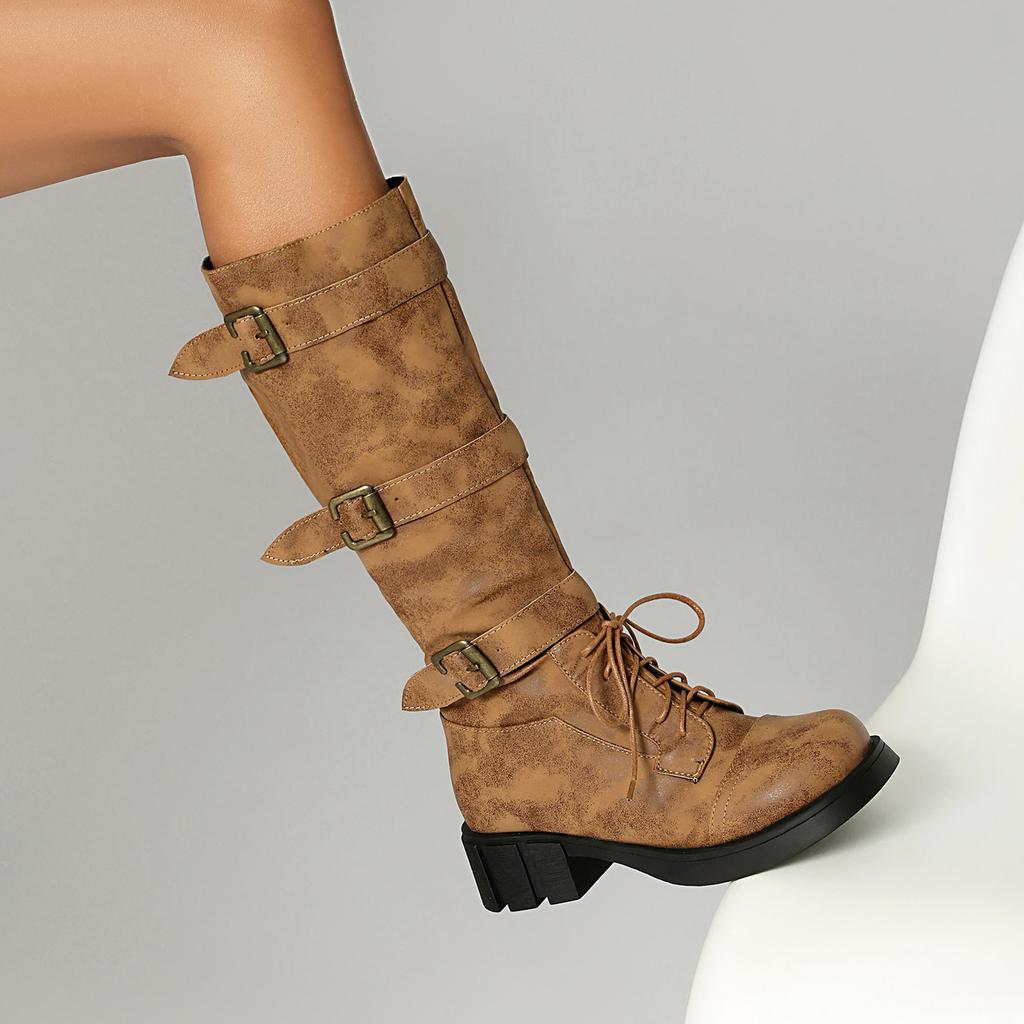 Large Size - Women's Boots Autumn and Winter Thick Heel Women's Boots Winter Boots Flat Heel Long Boots European and American Martin Boots Knight