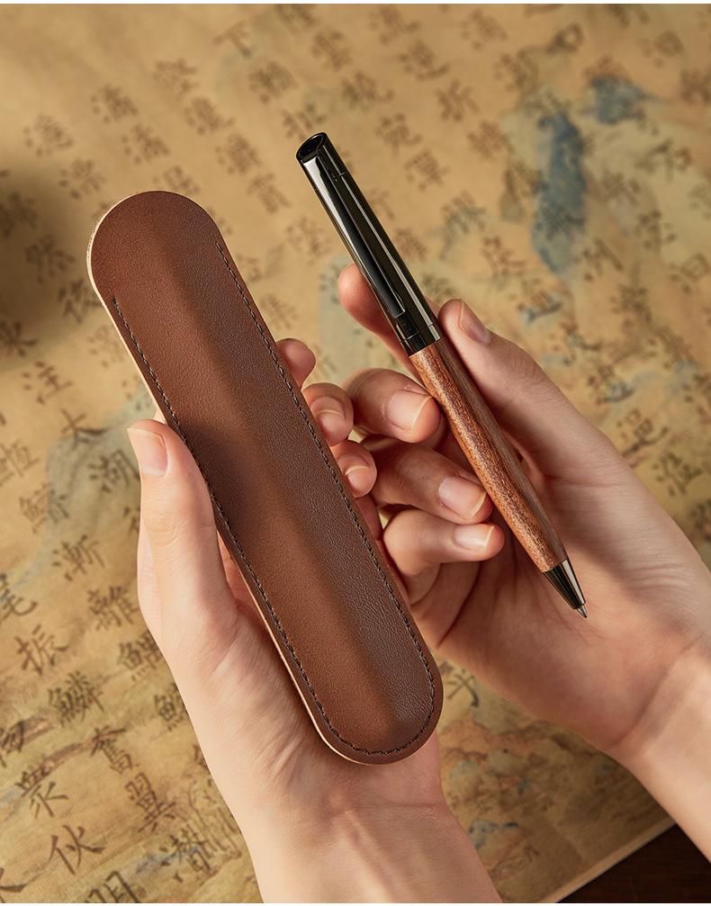 Luxury Ballpoint Pen Set with Metal and Wood, Imitation Leather Case, Custom Logo Option