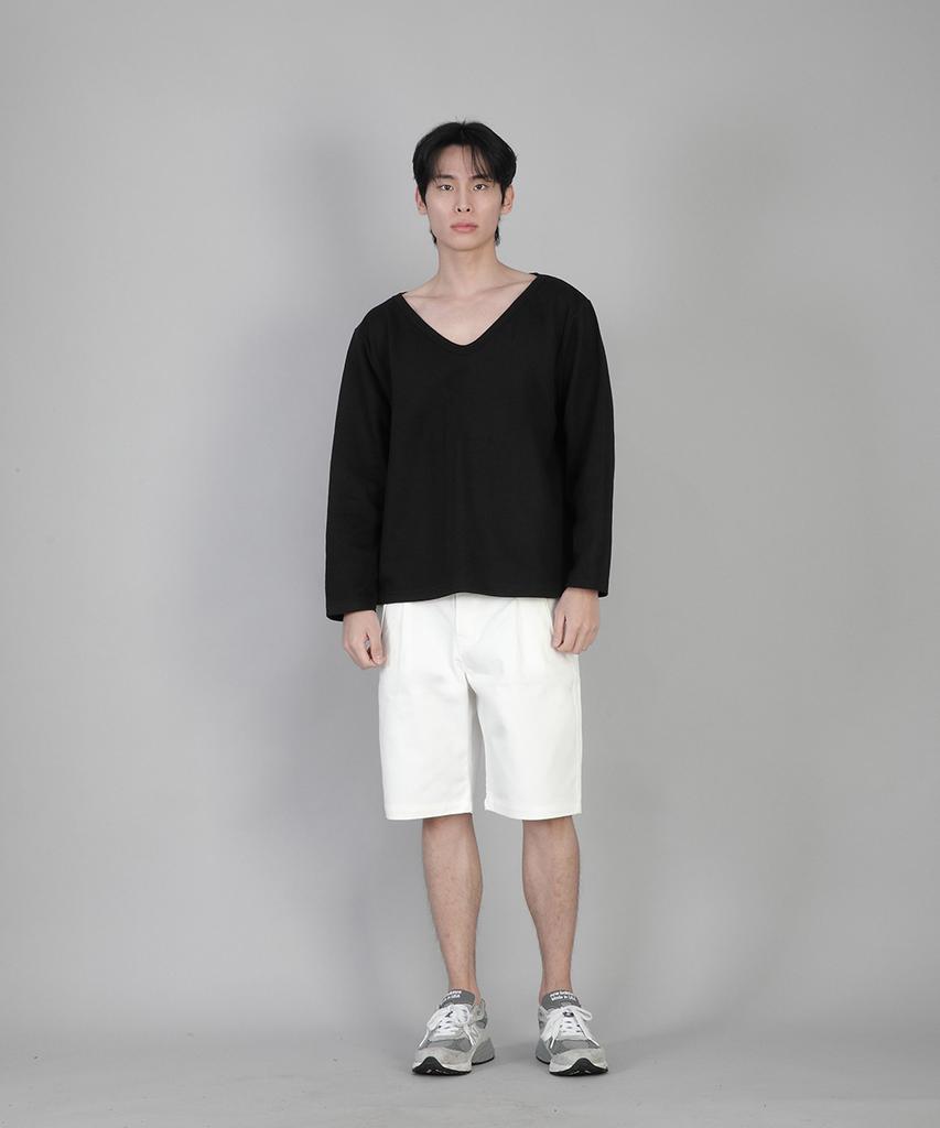 Seinteukeulu Plain Big V-Neck Long Sleeve Tee Bigv-879 Black