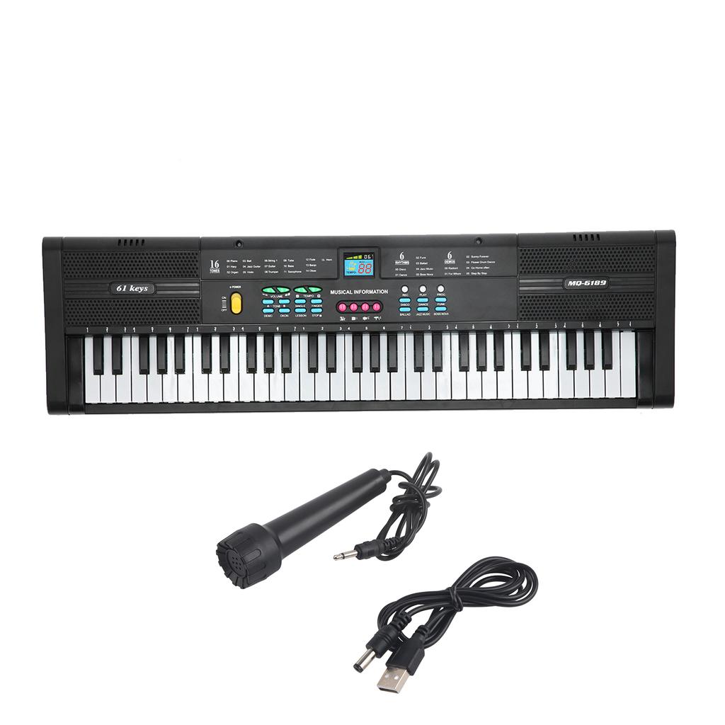 Keyboard Piano Instrument 61 Keys Electric Multifunctional with USB Cable Microphone MQ6189