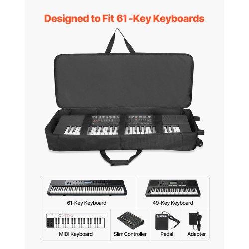 VEVOR 88 Key Keyboard Case, 1040 X 430 X 130 Mm Interior, Padded Rolling Piano Case with Wheels, Sturdy Handle, 3-Pocket Storage