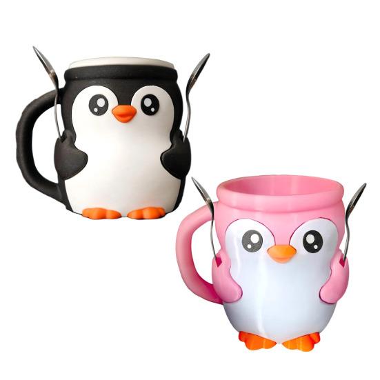 Penguin Ice Cream Pint Holder with Spoon Snack Drawer Reusable Ice Cream Containers Popsicle Holders Beer Can Cup Sleeve