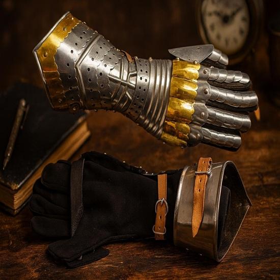 HandForged Medieval Steel Gauntlets with Brass Accents, Functional LARP Armor