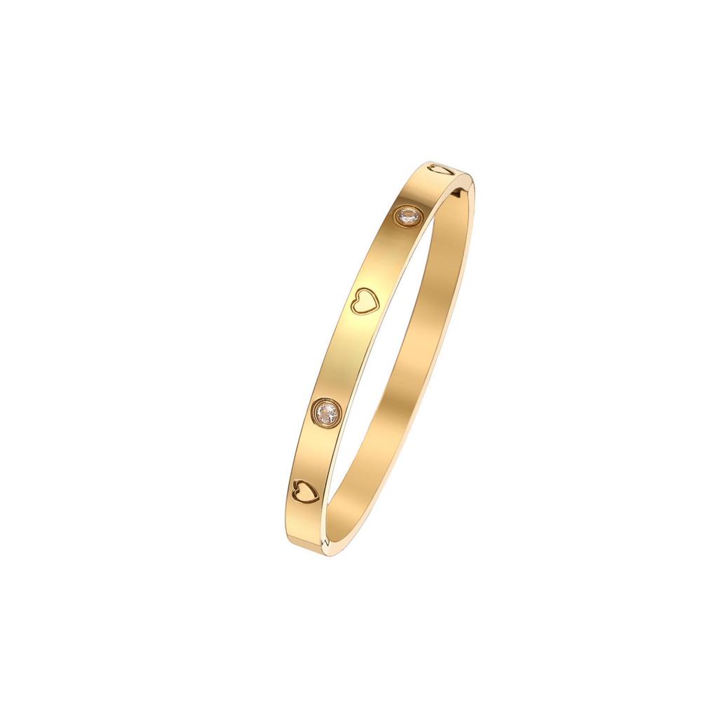 Rose Gold Titanium Steel Bracelet for Women: Light Luxury, Diamond Inlaid, Non-Fading, Fashionable, High-End European and American Style.