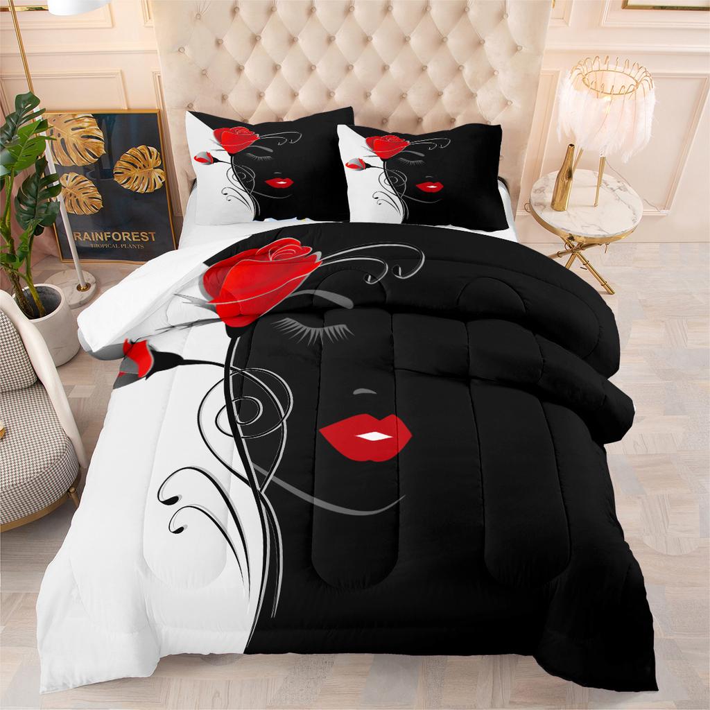 Dachshund Graffiti Patchwork Quilted Comforter Set - 3 Piece Bedding Set with Down Alternative Fill