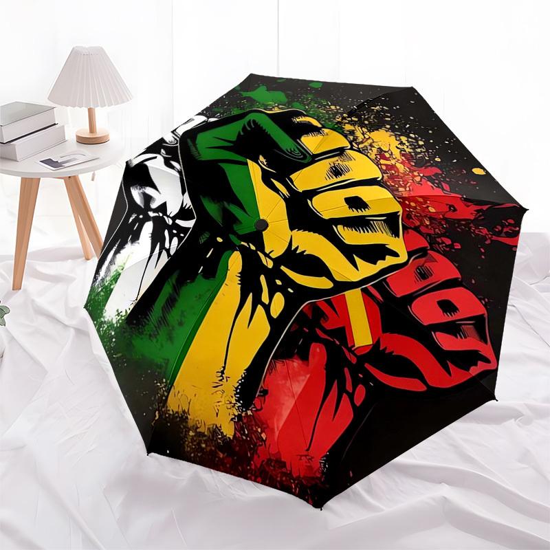 Black Fist Themed Automatic Opening and Closing Umbrella, Compact Travel Umbrella, Lightweight and Portable, Suitable for Beach Commuting Bu