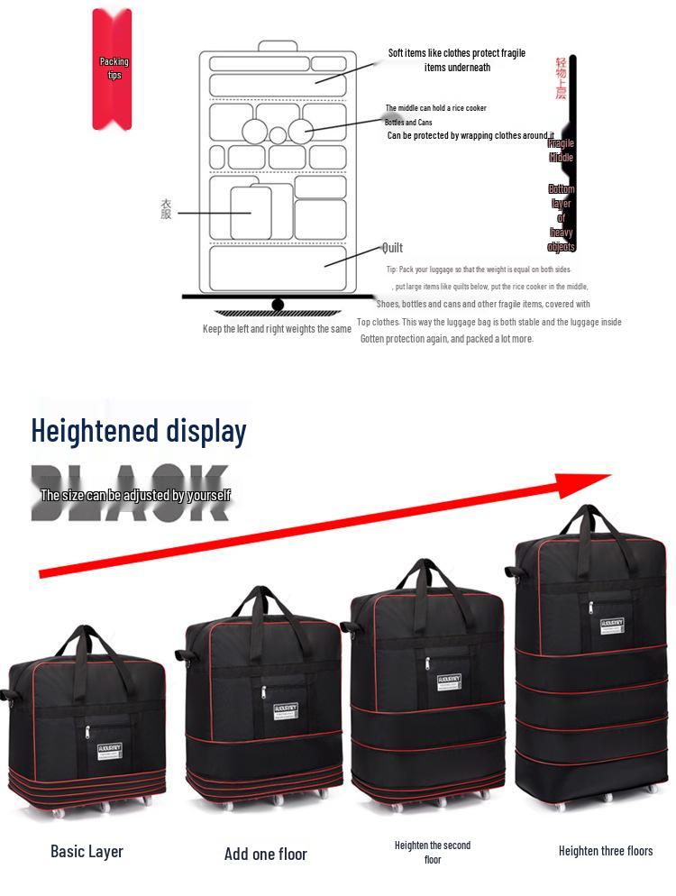 Expandable Large Capacity Foldable Travel Luggage with Universal Wheels (158 cm)