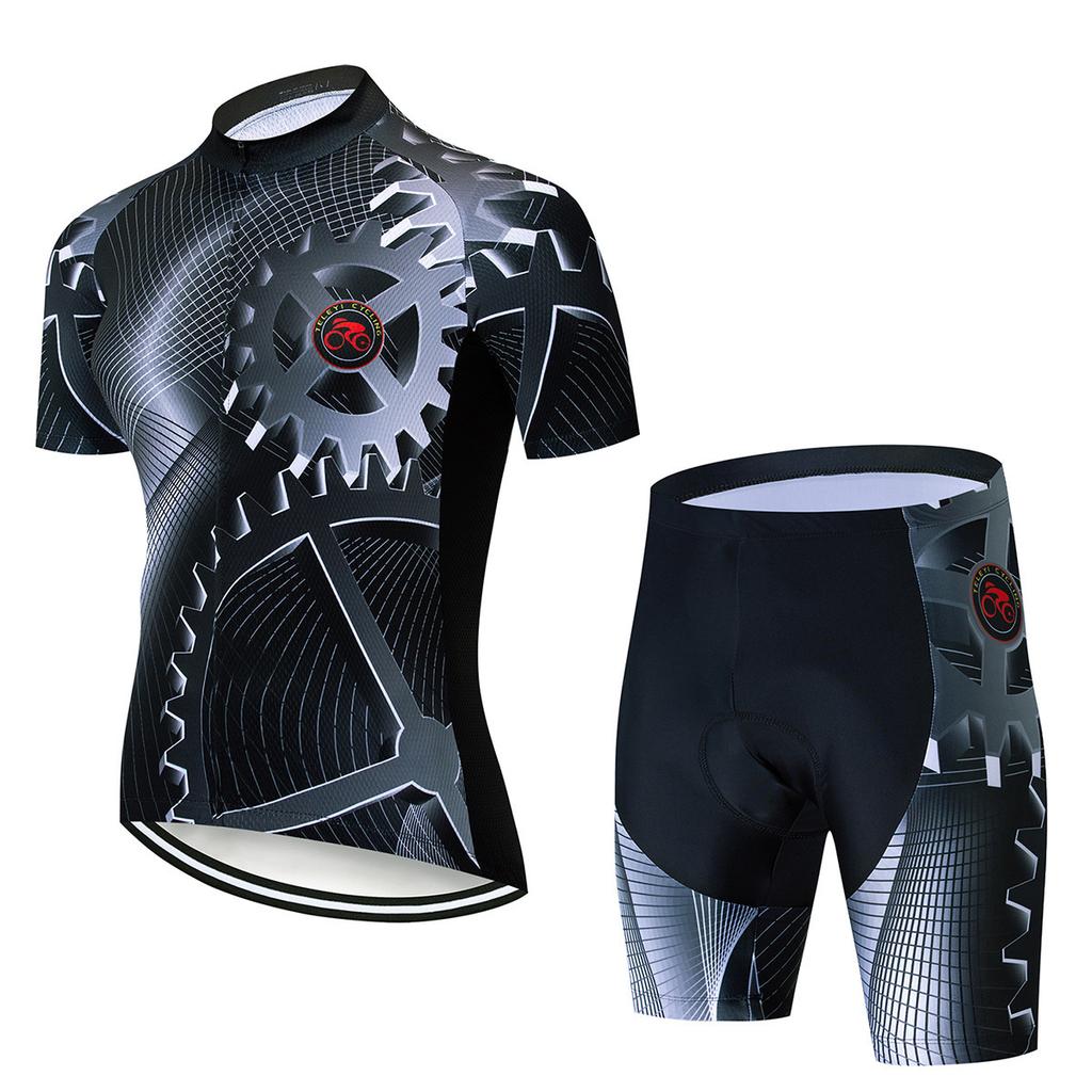 2026 Summer Breathable Cycling Suit Set, Gear Short-sleeved Cycling Suit Set, Sweat-absorbing Breathable Side Strip Short-sleeved Strap Cycling Suit