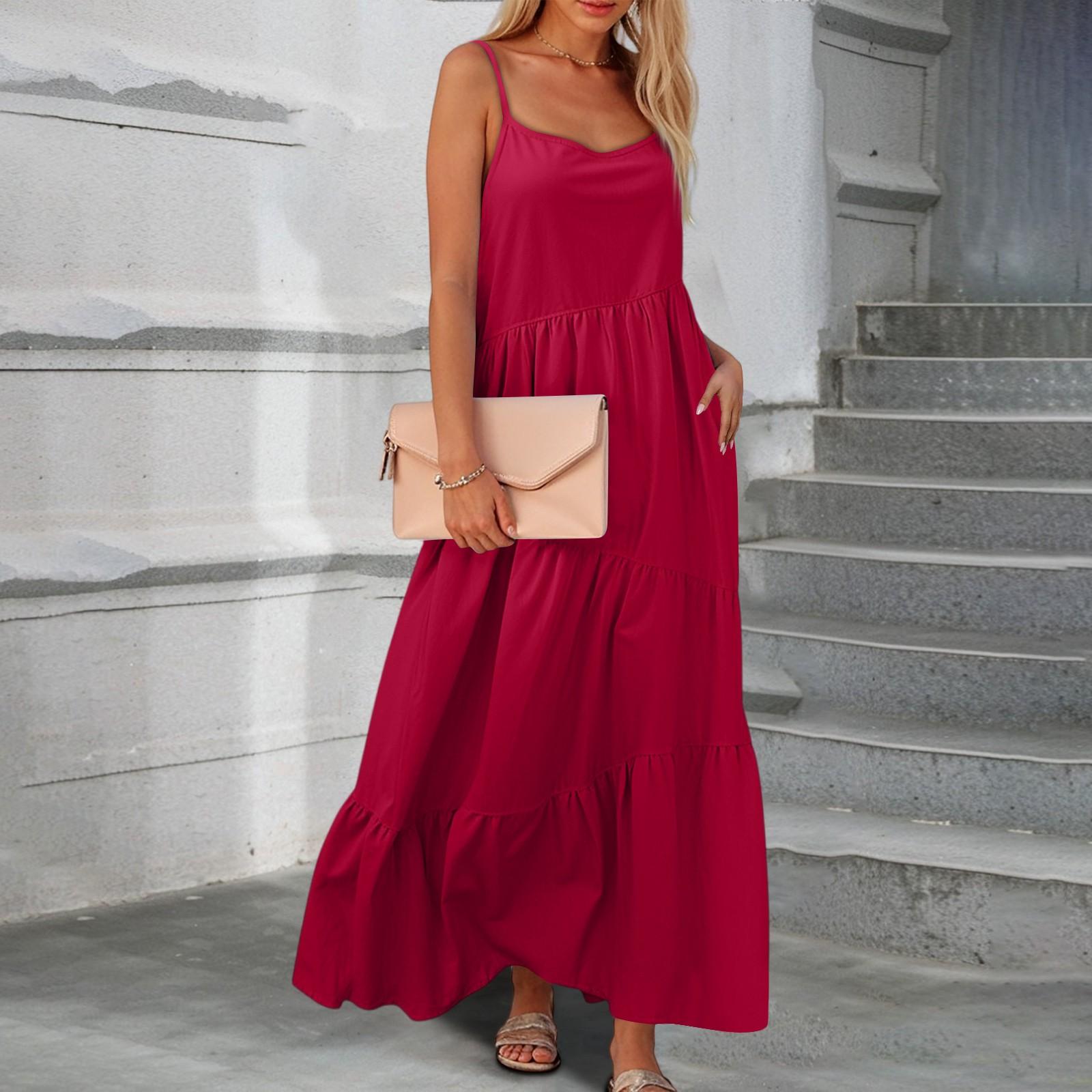 

Женское однотонное богемное повседневное пляжное платье плиссированное нерегулярное платье Пляжное длинное платье XXL