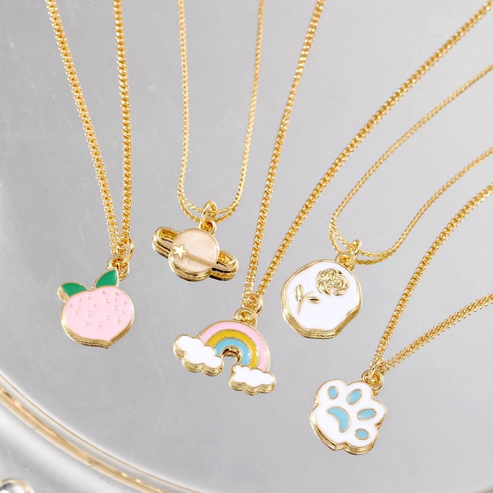 IF ME  5pcs/set Cartoon Tulips Necklace Set for Women Rainbow Evil Eyes Choker Lucky Accessories Jewelry