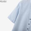 ZANZEA Women Stand Collar Casual Stand Collar Stripe Shirt Dress