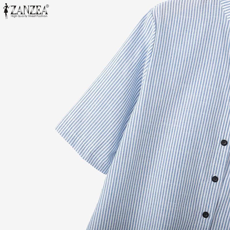 ZANZEA Women Stand Collar Casual Stand Collar Stripe Shirt Dress