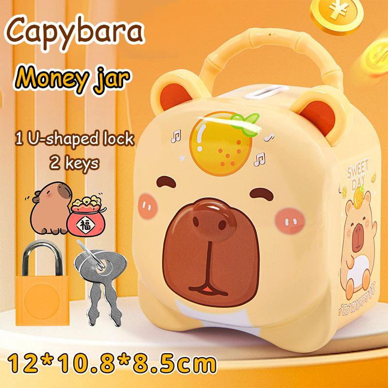 Capybara Piggy Bank, Cute & Lockable Metal Storage Box For Kids & Students, Cute Animal Desktop Ornament Decoration