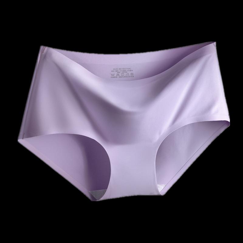 Seamless Ice Silk Women's Underwear - Mid-Low Waist, Pure Cotton Gusset, Candy Color Briefs