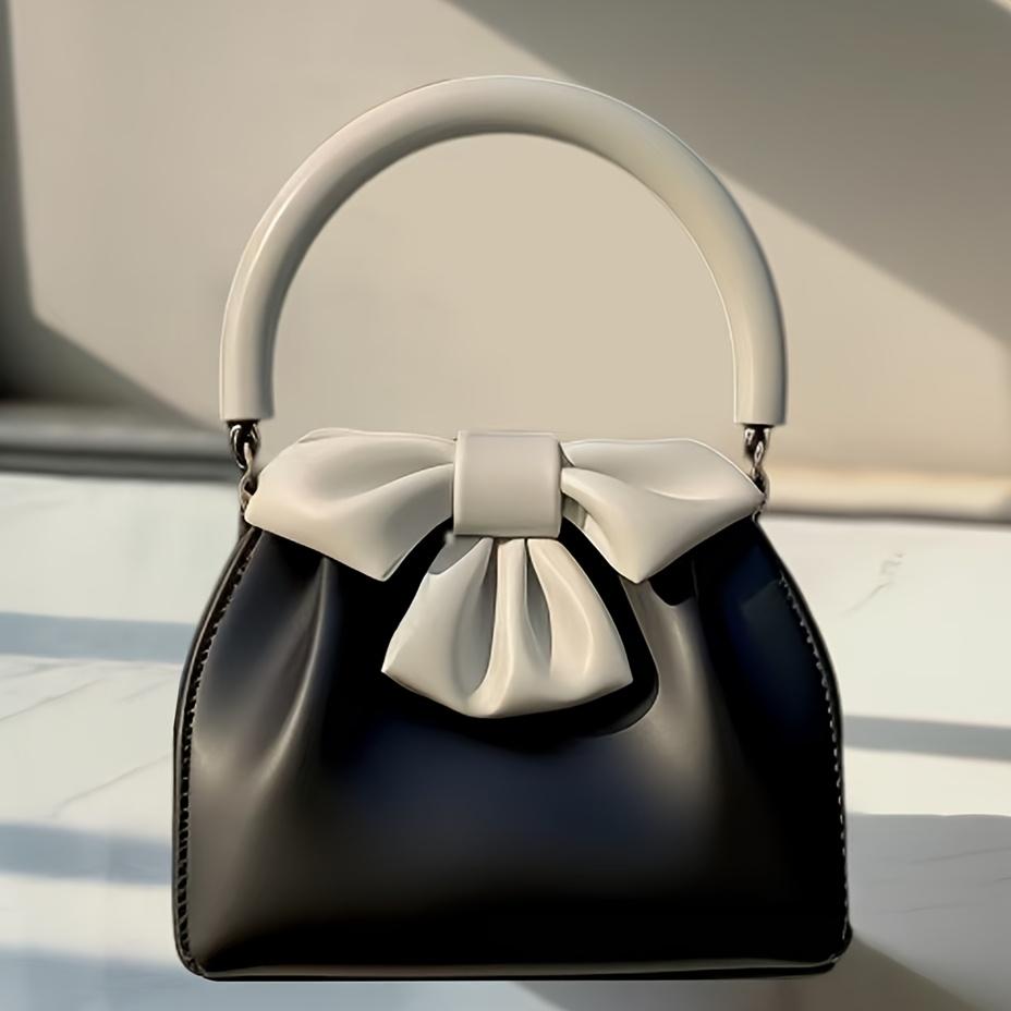 Elegante Handtasche aus Kunstleder mit Schmetterlingsknoten, durchgehend Schwarz, schicke Pendler-Tasche mit Magnetverschluss, mit Polyester gefütterter Rand, bemalt, bereit für jeden Anlass schwarz