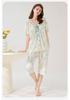 Fenteng [100% Cotton Outerwear] Summer New Lace V-neck Romantic Short Sleeved Seven Quarter Pants Pajamas Women's Home Wear