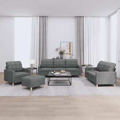 Vidaxl 4-Piece Lounge Set, Fabric Upholstered, Dark Grey