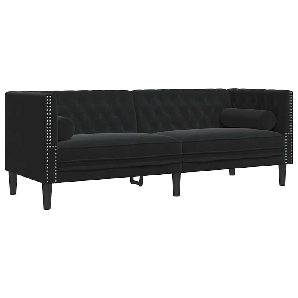 Chesterfield Sofa with Neck Pillows 3 Seater Black Velvet