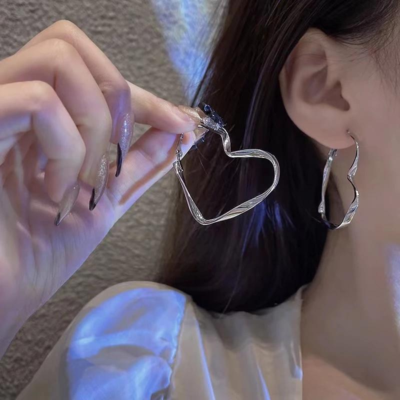 

Fashion Heart Stainless Steel Hoop Earrings For Women Punk Vintage Piercing Acier Inoxydable Earring For Girl Christmas Gifts