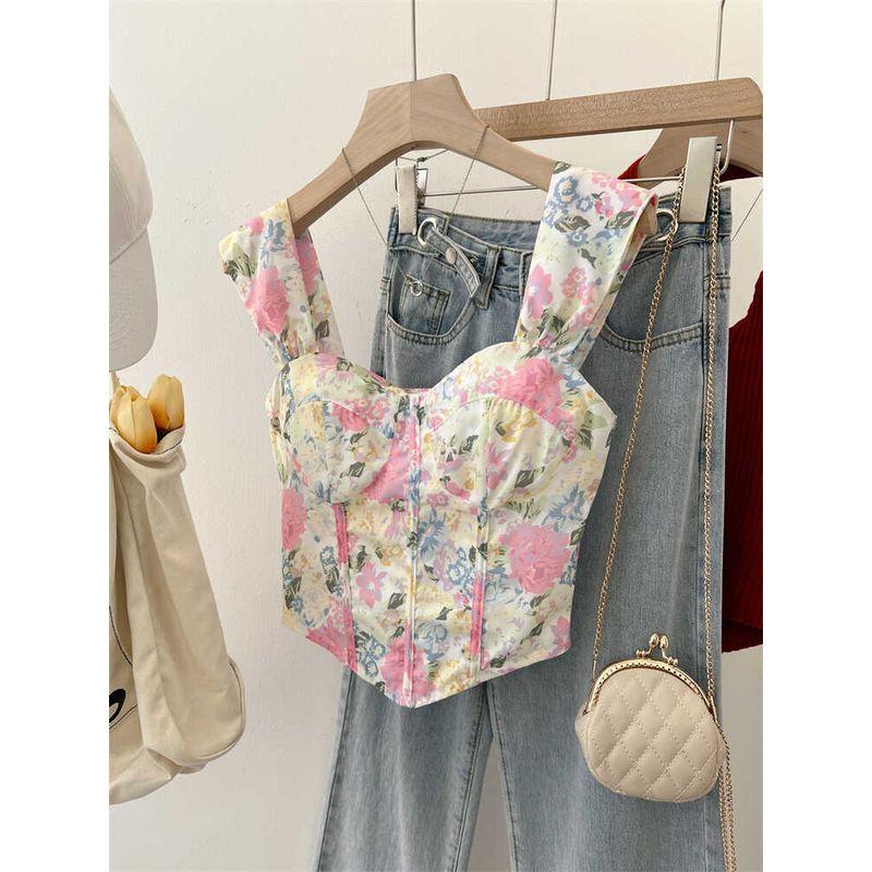 

Counter Mall Withdraw International Big Brand Cut Label OEM Goods Tail Single Women s Clothing French Floral Fishbone Sweet and Spicy Camisole Main color S