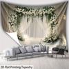 2D Elegant Floral Arch Tapestry White Roses and Greenery Backdrop Background Cloth