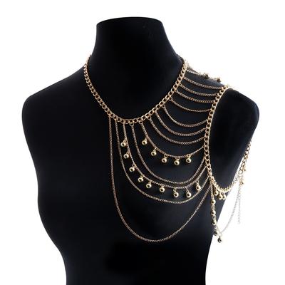 European and American Jewelry Fashion Multi-layer Fringed Metal Ball Shoulder Chain Body Chain Personalized Spice Girl Chest Chain Accessories