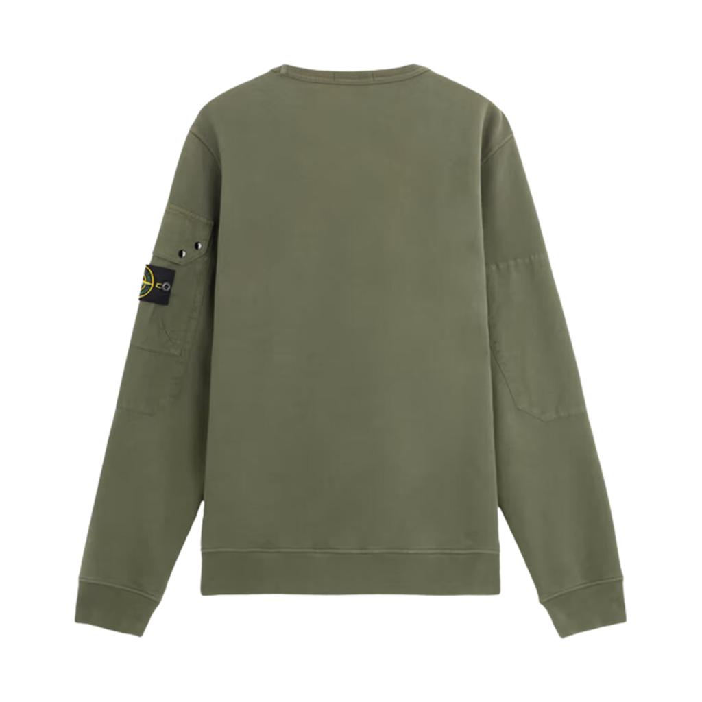 Stone Island Fw24 Logo Arm Pocket Brushed Cotton Crewneck Sweatshirt Unisex sweatshirt Green 811563920-V0059