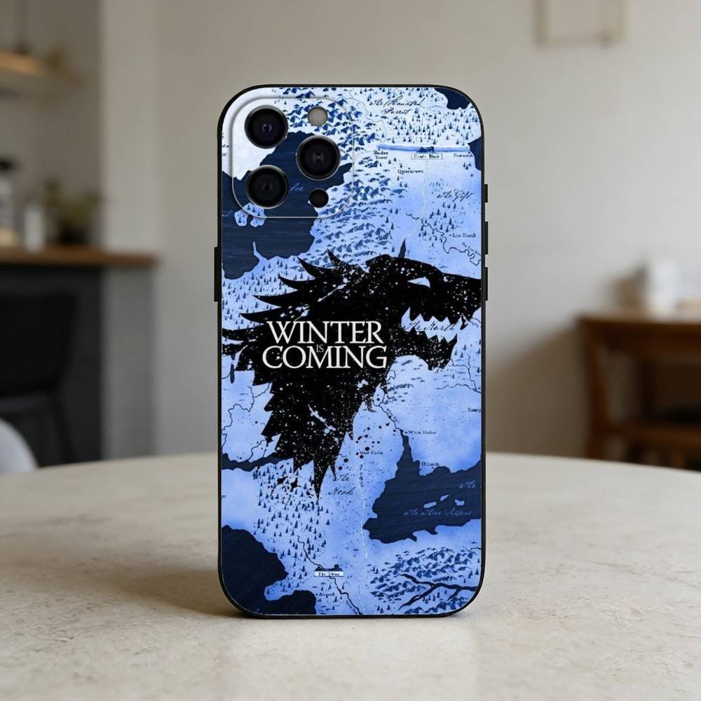 Winter Coming Stark Phone Case For iPhone 17,16,15,14,13,12,11 Plus,Pro Max,SE4Soft Silicone Black Cover
