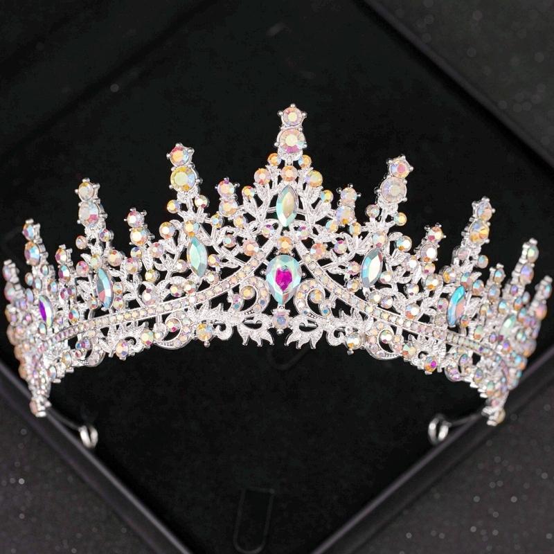 Silver Ab Crystal Tiaras and Crowns Headband for Women Rhinestone Diadem Bridal Wedding Hair Accessories Jewelry Crown Tiara