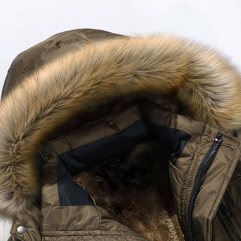 Men's  Winter Zipper Warm Down Jacket Hooded Plush Solid Color  Cotton Coat