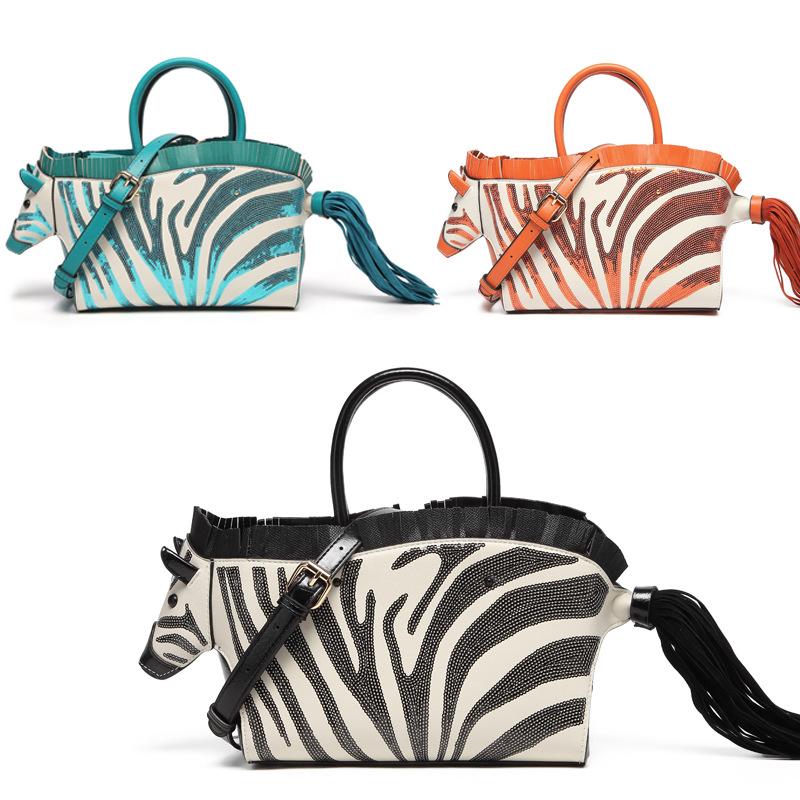 Niche Design Zebra Handbag Personalized Contrasting Color Shape Single Shoulder Oblique Span Bag