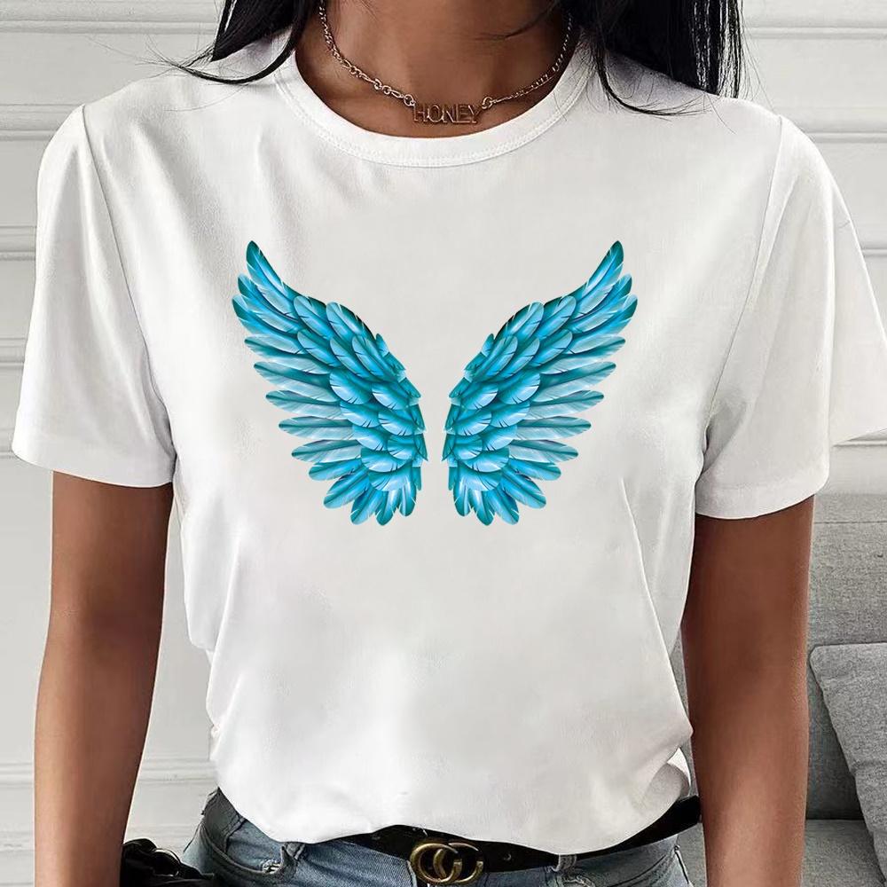 Lässiges lockeres Street-Outfit Sommer 3D-T-Shirt neues Federdruck Kurzarm-Oberteil Damen-T-Shirt Rundhals-Pullover O-Ausschnitt