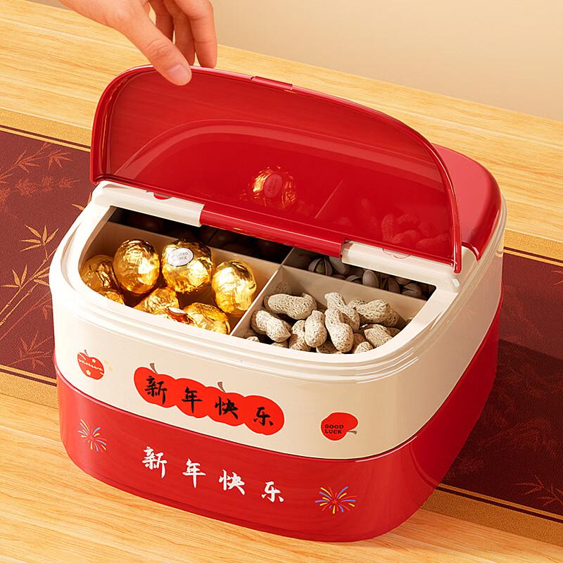 Двухъярусная разделенная коробка для закусок на Новый год