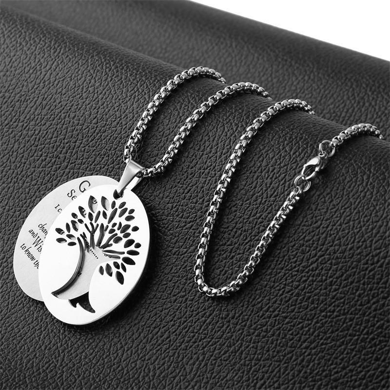 New Tree of Life Double Layer Pendant Titanium Steel Necklace Jewelry 60CM