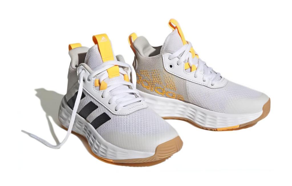 adidas OwnTheGame 2.0 K Mid Top Children's Basketball Shoes White Black Yellow Kids' H06418