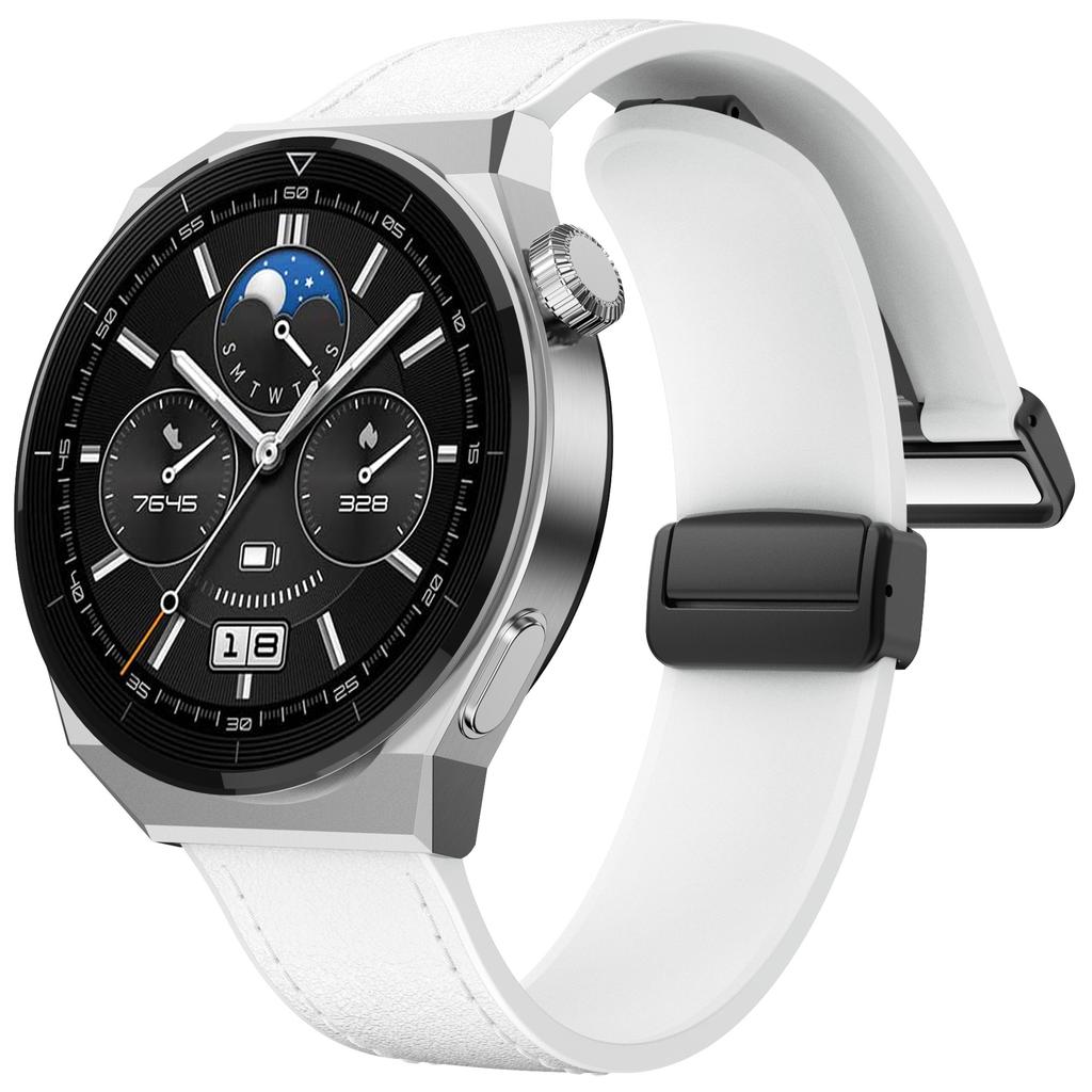 For Huawei Watch 4/4 Pro/GT 4 46mm Watch Strap 22mm Magnetic Leather Coated Silicone Band
