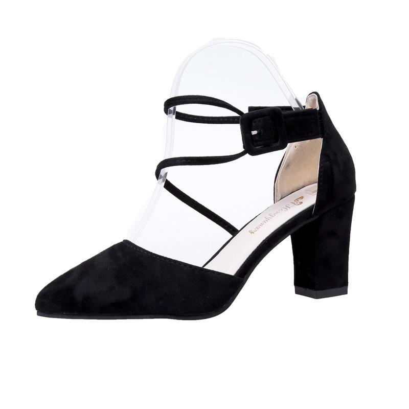 

Внешняя торговля высокий каблук толстый каблук большой размер женская обувь сандалии с сандалиями многолетний спот, остроносые женщины 34 чёрный