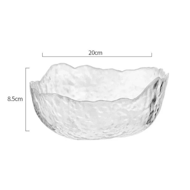 1PCS Glass Salad Bowl Irregular Gold Inlay Edge Fruit Rice Serving Bowls Food Storage Container Dessert Snack Mixing Bowl