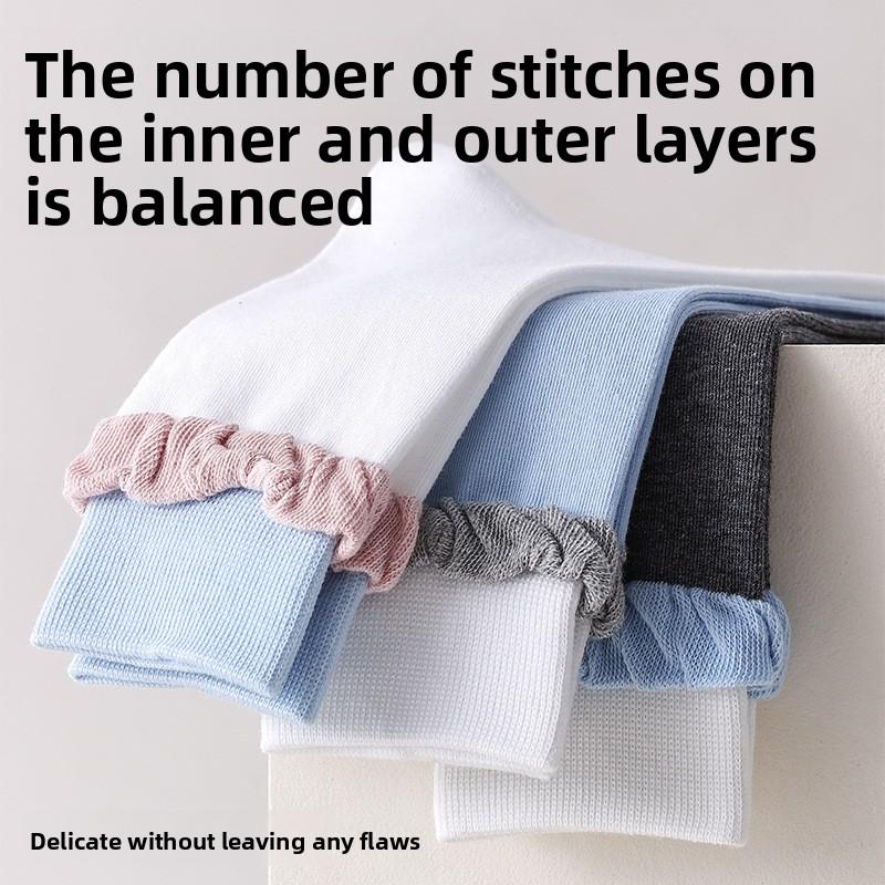 Boneless White Cotton Socks for Women, Pile Socks, Comfortable and Versatile, Lace Sweat-absorbing Midtube