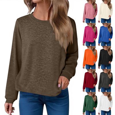 Women's Fashion Loose Round Neck T-Shirt Solid Color Casual Long Sleeve Top