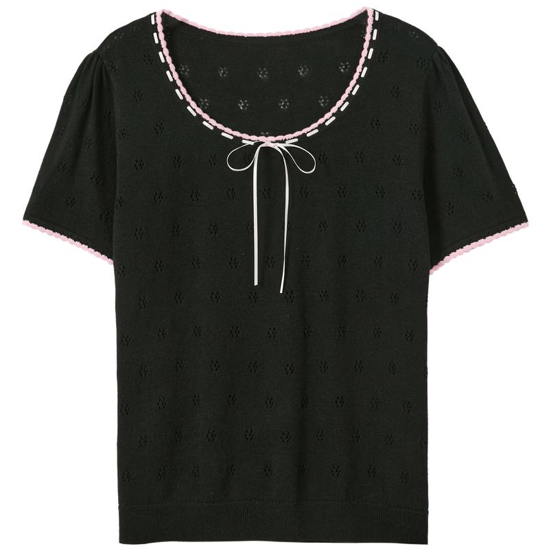 Women's Plus Size Autumn Knit Top with Bow Tie Detail