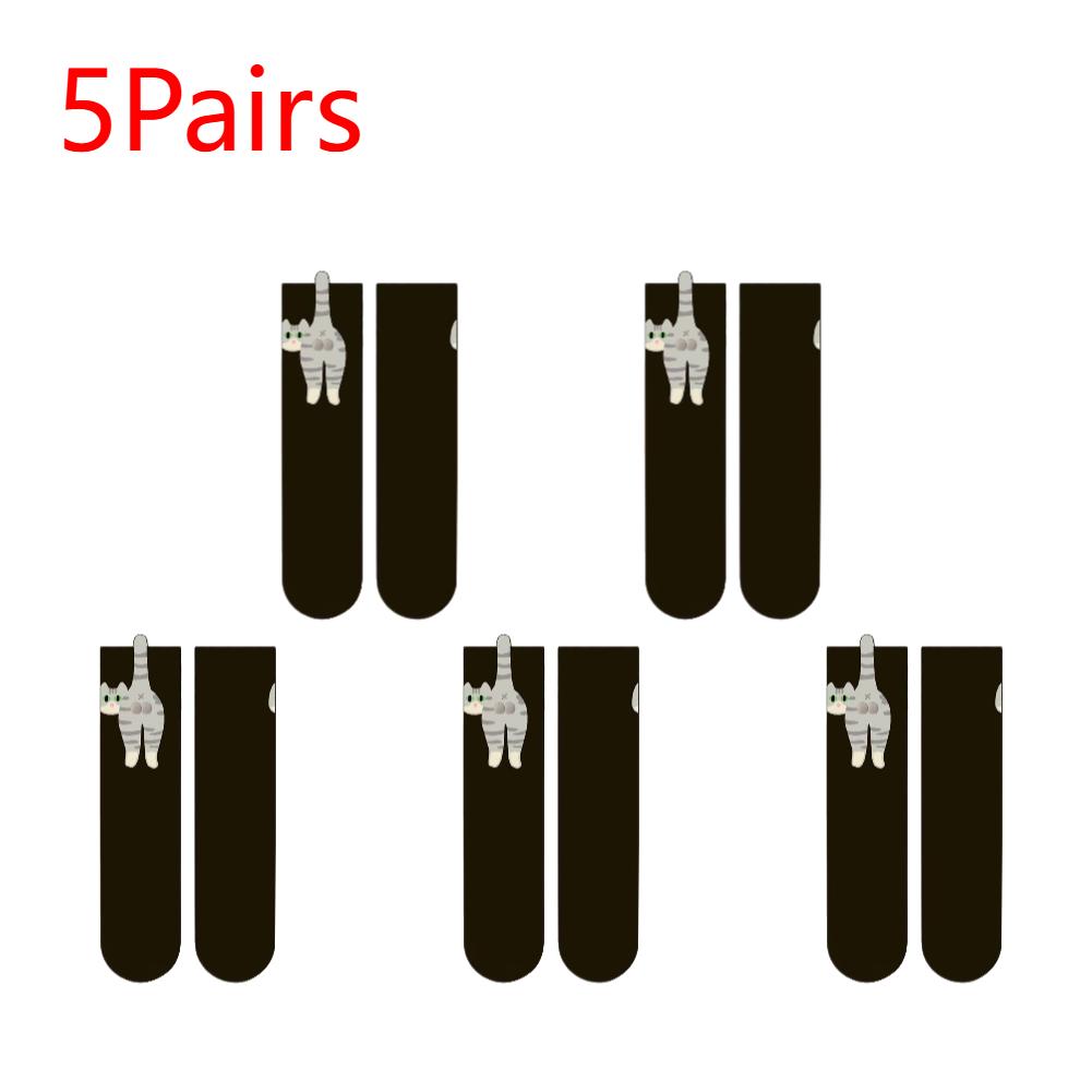 1/2 Paar Cartoon-Katzen-Socken Japanische Mittelschaft-Socken Atmungsaktive Weiche Baumwolle Schlafsocken Damen Sommer Außensocken Neuartiges Geschenk