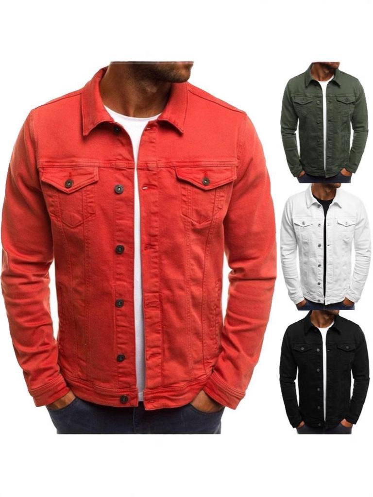 Férfi Többzsebes Alkalmi Farmerdzseki - Egyszínű Kardigán Gombos Munkaruha Stílus