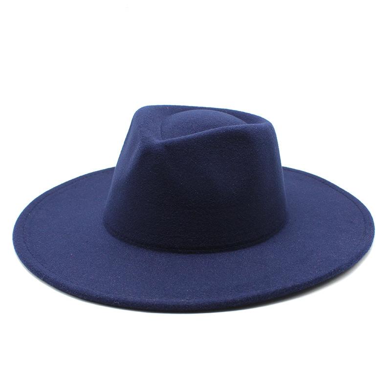 Wool Top Hat Casual Jazz Hat Tide Flat-Brimmed British Hat Ladies Big-Edged Retro Felt Hat