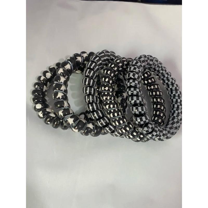 6pcs/set Women Telephone Wire Hair Bands Girls Star Printing Spiral Cord Hair Tie Elastic Scrunchies  Hair Rope Gum Accessories