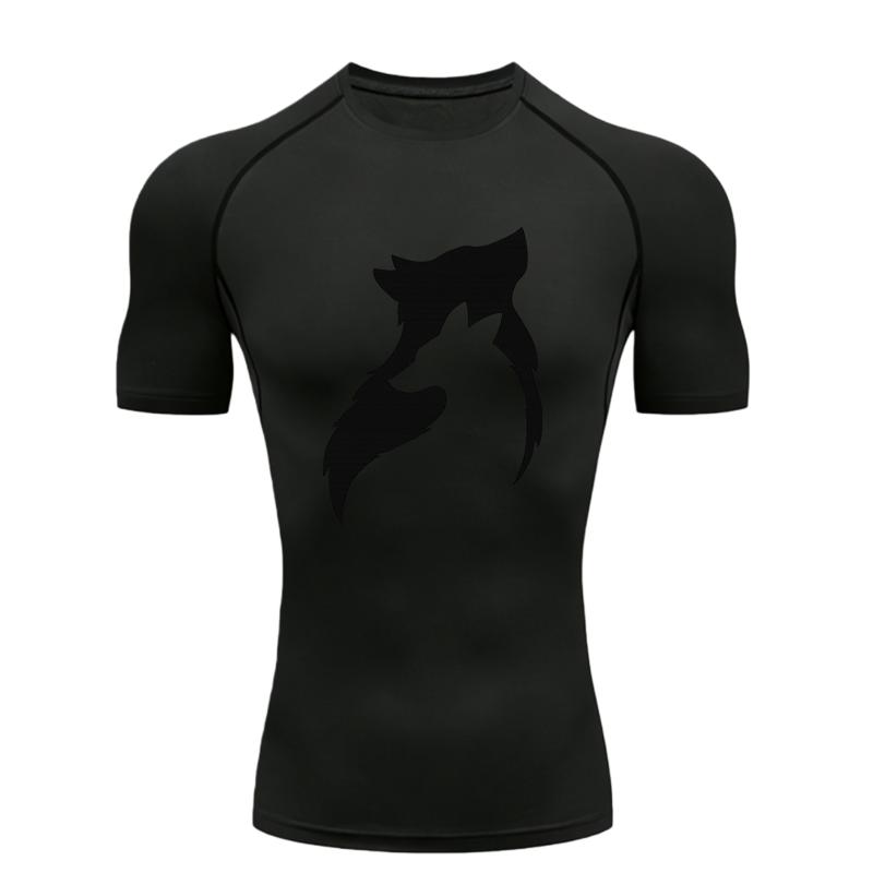 Black and White Wolf Head Men Sports T-shirt Gym Jogging Running Workout T-Shirt Compression Tee Quick Dry Short T-Shirt for Men